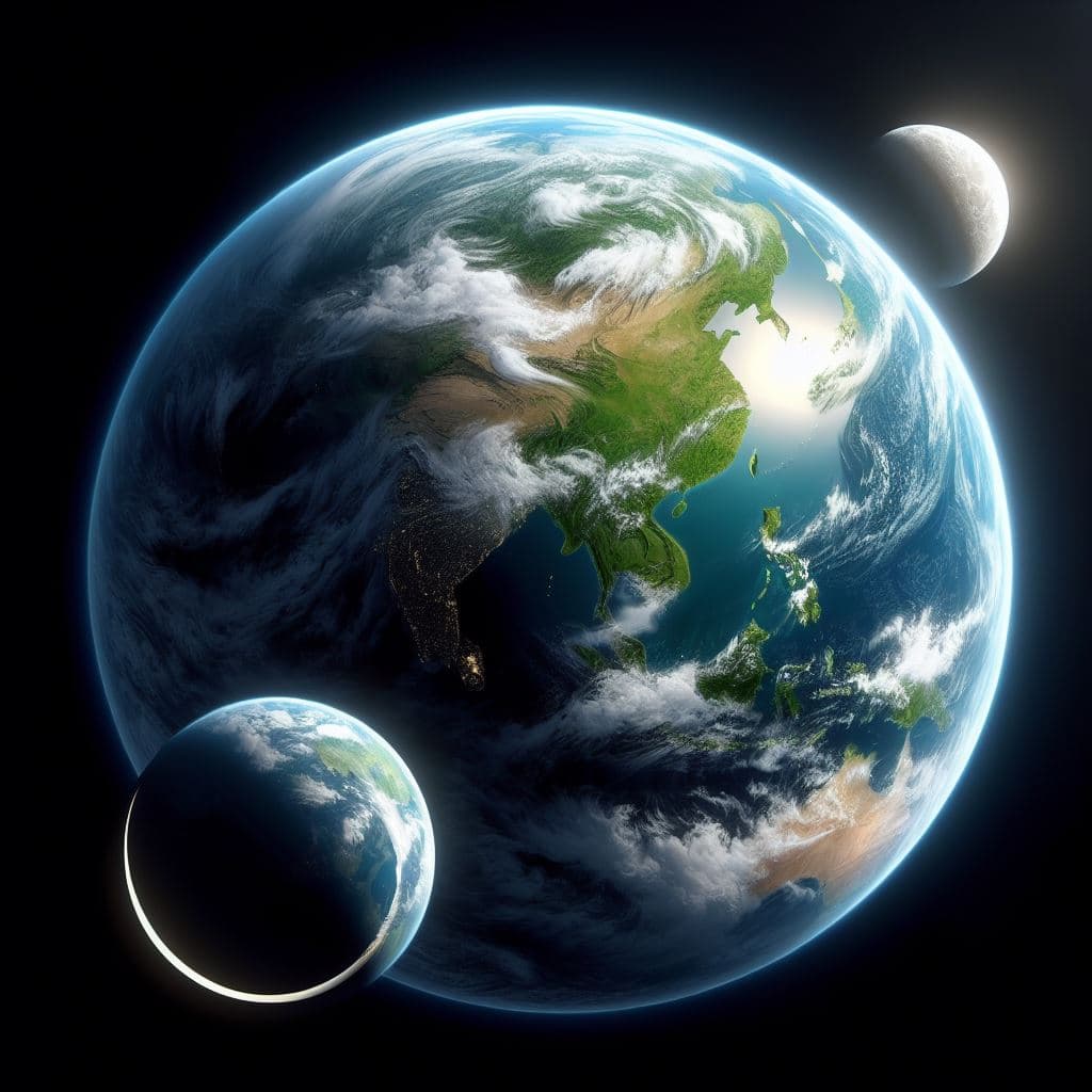 Imatge de la terra amb dues llunes en pols oposats del planeta